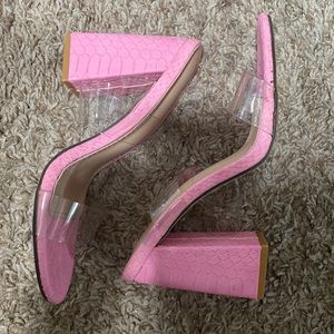 Pink Chunky Heel Mules
